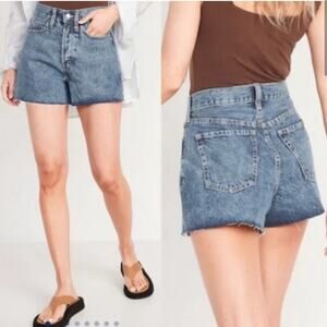 Old Navy Jean Shorts Denim A Line Sky Hi Rise Waisted Button Fly Women’s Size 2